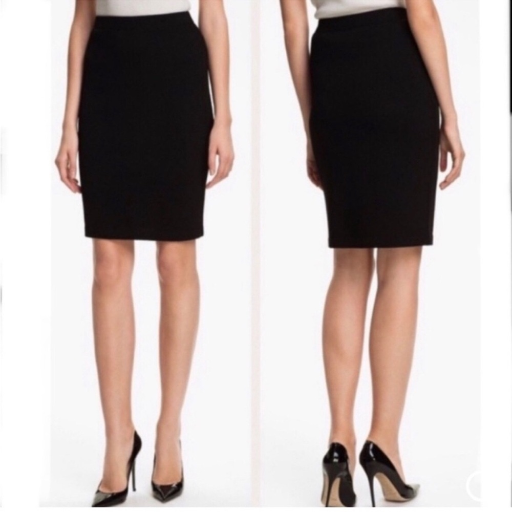 ST. JOHN Skirt Black Pencil Straight Size 2 Wool Blend